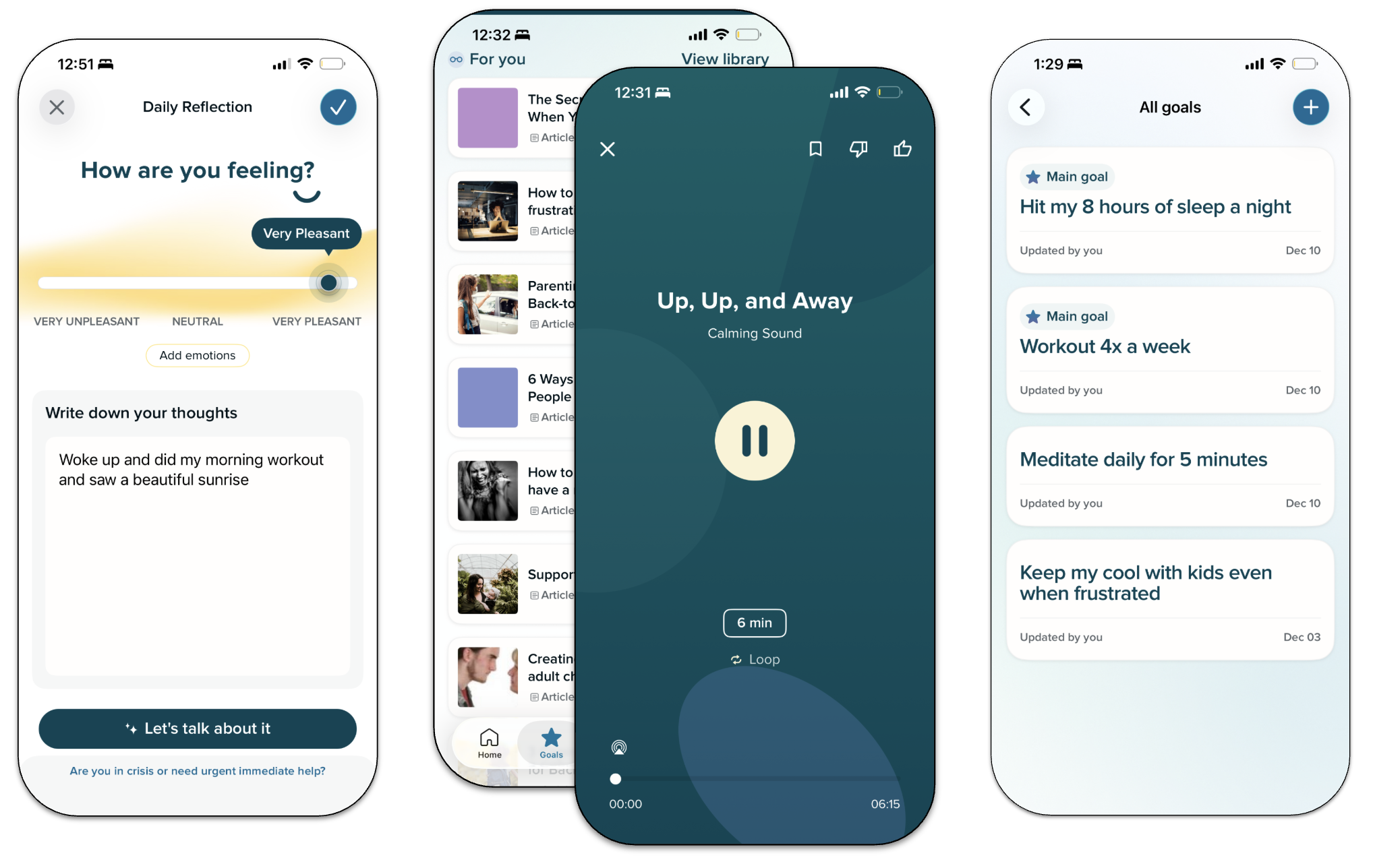 Self-care toolkit screens